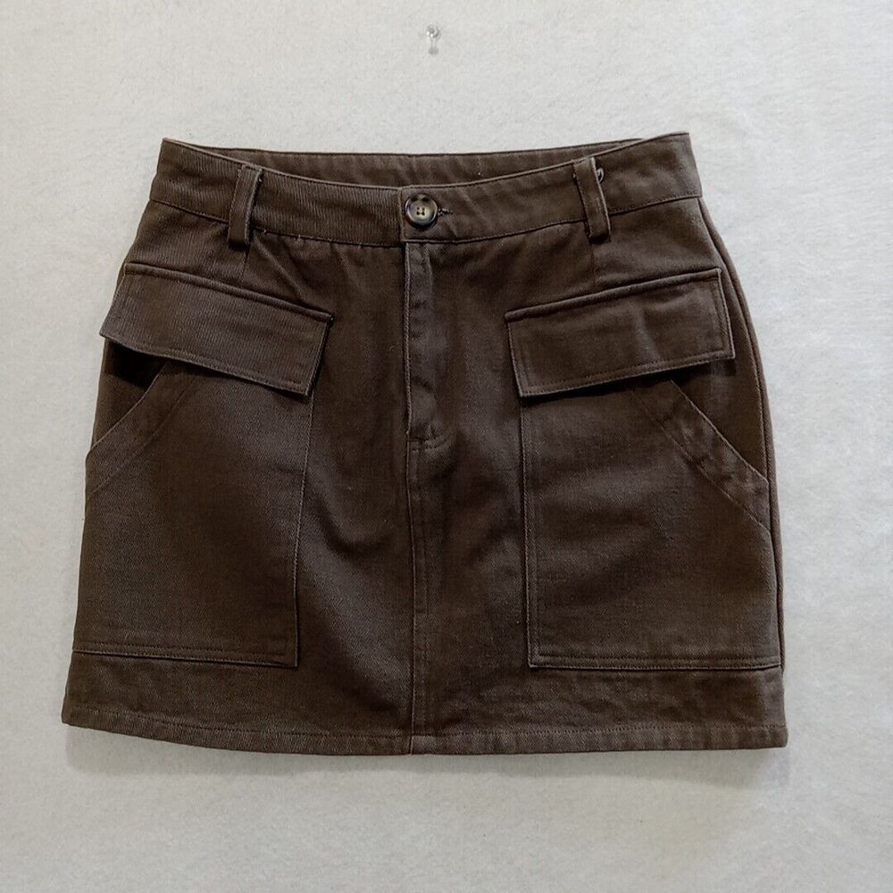 Hyfve Skirt Women's Size Medium Brown Denim 100% Cotton  Pockets
